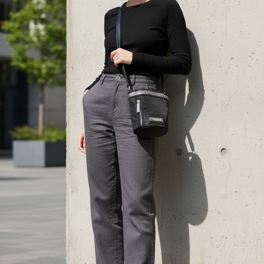 Versace Black and Silver Crossbody Bag
